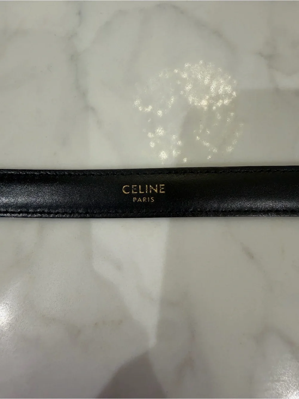Celine Triomphe Black Leather Belt with Gold Buckle